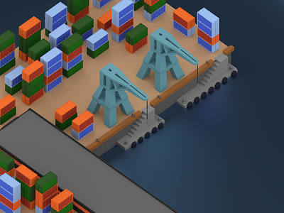 Harbor scene 3d blender container crane harbor lowpoly model sea