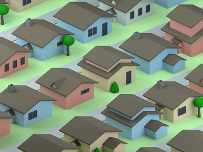 Randomly generated neighbourhood 3d blender generated house lowpoly model neighbourhood random