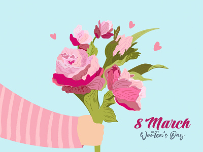 International Women's Day. 8 march. Vector illustration 8 march arm bouquet bouquet of flowers concept design flower gift greeting illustration international womens day march mothers day pions postcard rose spring trendy woman womens day