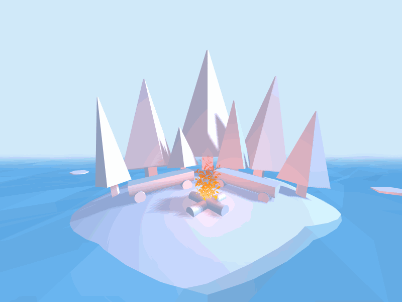 Island Campsite with Icebergs, Low-Poly Virtual Reality animation low poly virtual reality