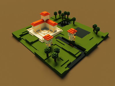 Guards by Barracks, Voxel Art