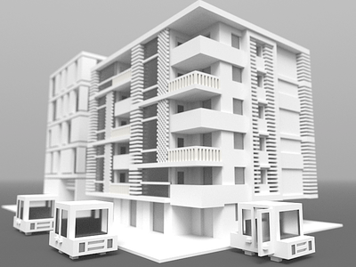 Voxelized Modern Apartment 3d apartment building car city low poly model voxel art
