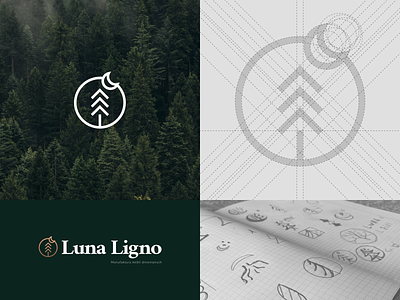 Luna Ligno - Manufacture of Wooden Furniture Logo Construction branding construction design draw drawing flat furniture icon illustration logo minimal typography wood