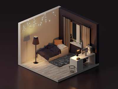 Cozy Designer Bedroom 🛌 - 3D Isometric Model 3d app architecture design flat furniture gaming graphic design house illustration isometric light minimal room room design vector we web design website