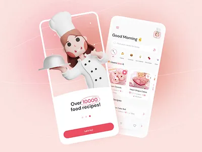 🍰 Cookie Recipes App! 3d animation app cake characters design emoji flat food illustration minimal motion graphics pink recipes rose sweets trends ui ui motion ux