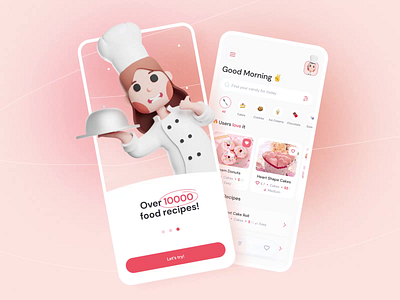 🍰 Cookie Recipes App! 3d animation app cake characters design emoji flat food illustration minimal motion graphics pink recipes rose sweets trends ui ui motion ux