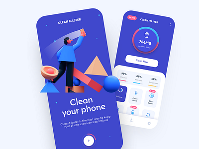 Clean Your Phone - Mobile App 3d 3d art 3d artist android android app app illustration ios mobile mobile app mobile ui motion ui ux uxdn