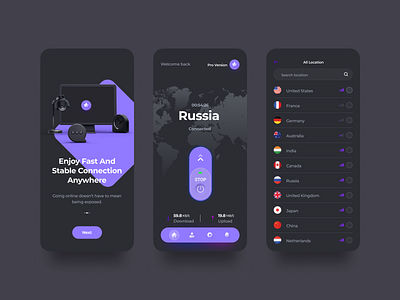 Alpha VPN App 3d android app app design dark dark mode dark theme figma ios ui ux