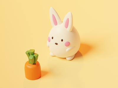Some bunny and his carrot 🐰🥕 3d 3d art 3d illustration blender bunny card carrot character easter egg hero holiday illustration minimalistic model rabbit render scene spring