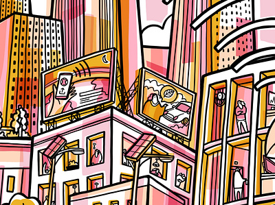 Sunset City advertising capitalism city color colour colour and lines design illustration illustrator people skyscrapers