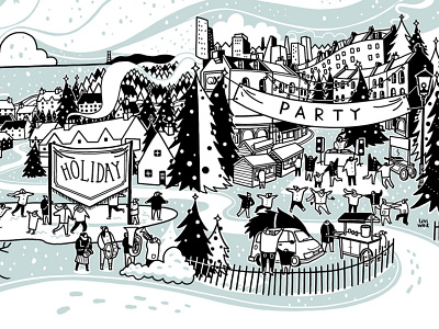 Tis the season to... christmas color drawing festive ice rink ice skating illustration illustrator monocolour snow winter winter party wonderland