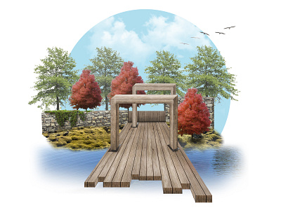 Landscape Bridge Design archer illustration landscape design landscape illustration render