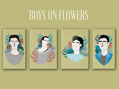 Boys on flowers designer flat illustration