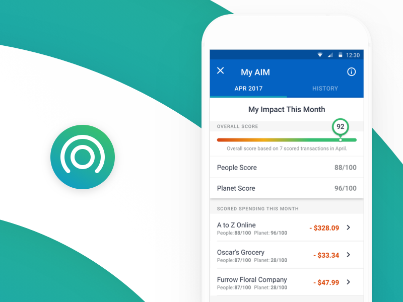 Aspiration Impact Measurement design material android finance fintech checking banking bank app sustainability aim aspiration