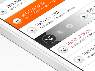 Slide and release 5 app calls interface ios iphone list pause play player ui ux