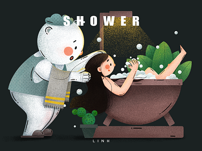 shower bear design illustration ui