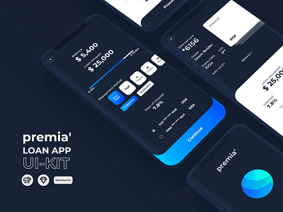 Premia App UI app branding design flat logo minimal payment ui ux