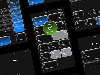 Carwash terminal UI design button buttons car carwash dark dark theme icons tablet terminal ui ui design ux wash