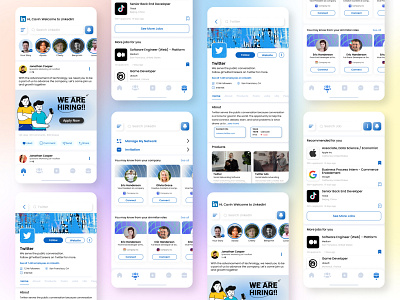 Linkedin Redesign app blue branding clean ui design facebook feeds graphic design interview ios job job search linkedin redesign stories twitter ui