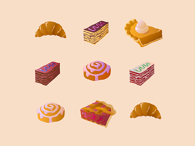 Patisserie branding cake croissant food gradients illustration pie