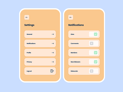 Daily UI #7 — Settings daily ui dailyui design mobile ui settings warm