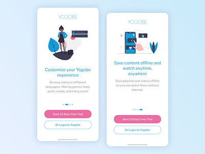 Yogobe - iOS app onboarding clean illustraion ios mobile onboarding prototype ui uidesign ux uxdesign walktrough