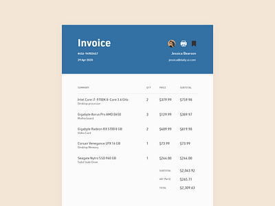 Invoice 046 adobe xd app daily 100 challenge dailyui email invoice template ui ux web design web page
