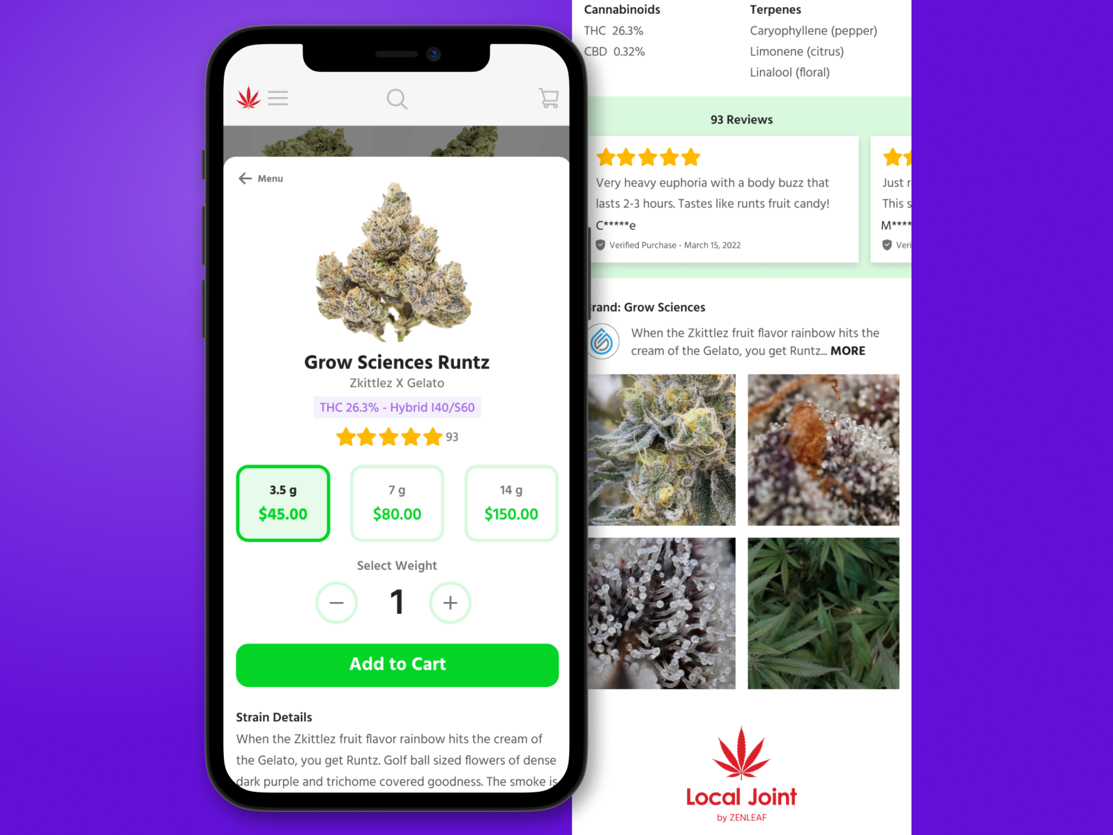 Cannabis ecommerce product screen