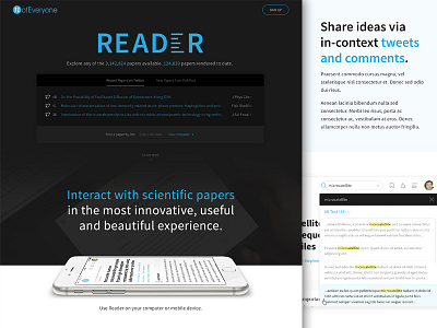 Reader Landing Page footer hero landing mobile native app opt in product table tabs toggle ui web app