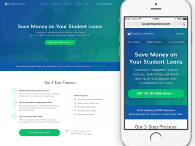 Student Loan Hero - New Homepage blue green homepage mobile product responsive tablet ui ux website