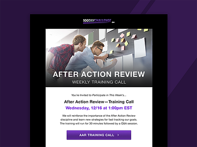100DayChallenge.com - Weekly Training Email communication email notification purple training