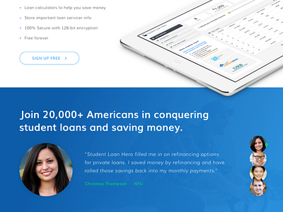 Student Loan Hero - Testimonials blue cta dashboard loans product testimonials