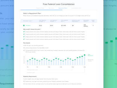 Student Loan Hero - Loan Consolidation Table Details chart checkbox columns consolidation details drawer expanded graph loans options plans table