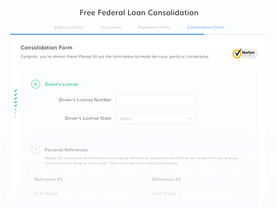 Student Loan Hero - Loan Consolidation Form consolidation fields inputs loans process progress bar questionnaire steps