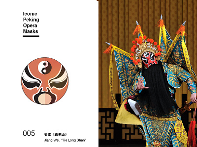 Iconic Peking opera masks (No.005 Jiang Wei) icon illustration vector