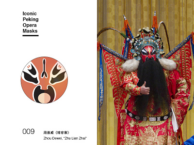 Iconic Peking opera masks ( No.009 Zhou Dewei )