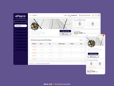 Dashboard Mi ePayco design figma uidesign uiux