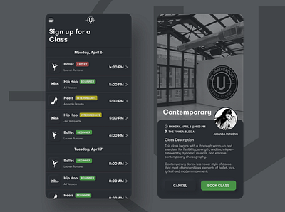 Dance Studio App dance dark ui design mobile mobile ui neumorphic neumorphism skeumorphic skeumorphism skeuomorphic skeuomorphism ui ux