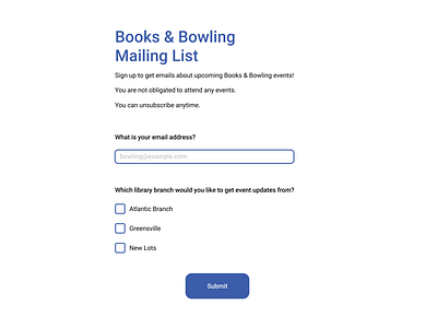 Books & Bowling Mailing List Signup