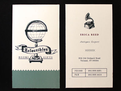 Eclectibles Books & Gifts antique books bookstore business cards gifts globe illustration logo