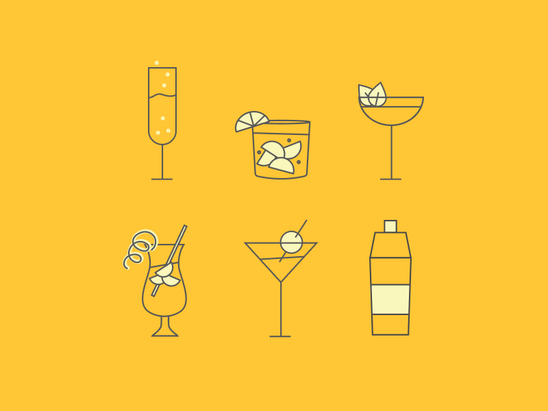 Glassware and Drinkage cocktail glassware drink cocktails drinks iconography icons