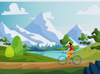 Cycling bicycle cycle cycling cyclist design flat illustration landscape mountains nature poster art vector