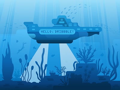 Hello Dribbble! art artists creative design drawing illustration marine sea vector