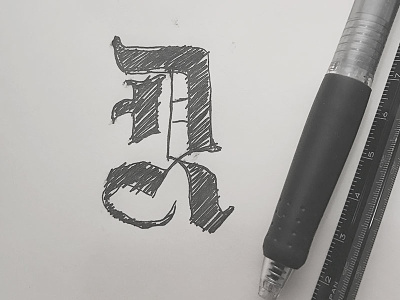 D R Monogram blackletter ink monogram old english sketch typography