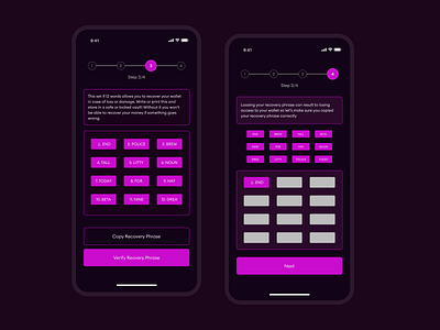Crypto Platform Recovery Phrase app design bitcoin crypto dao kyc mobile recovery phrase