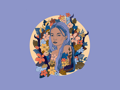 Woman among Flowers colors face flower flower illustration flowers illustration portrait illustration vector illustrator woman woman portrait