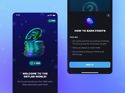NFT XP system 3d achievements coins colorful crypto gamification hints how to mobile mobile modal mobile ui modal nft points reward success screen tips tutorial xp xp system