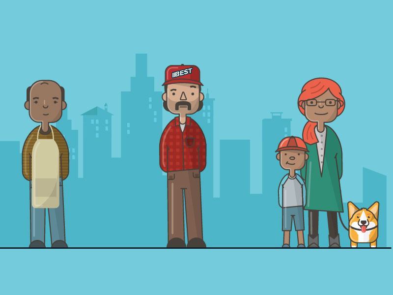 Checkology Characters kid son mom mother shop owner truck driver illustration characters