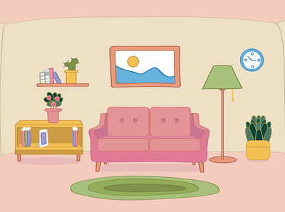 Retro style bedroom illustration interior retro sofa дизайн изобразительное искусство иллюстрация