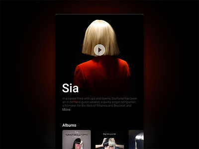 Music App Sia albums app bio music play sia ui
